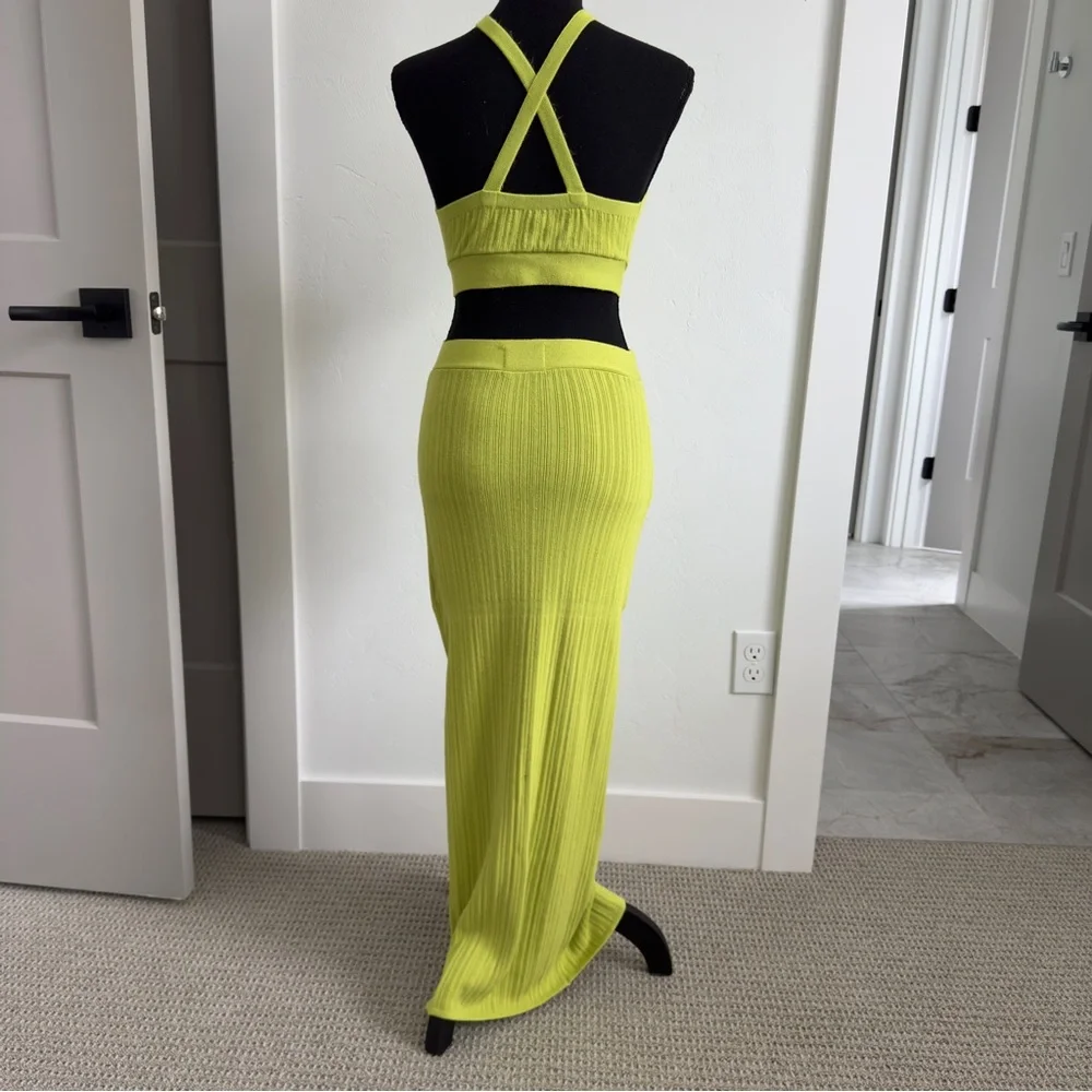 Runaway Chartreuse Green Cut Out Textured Knit Dress S - Picture 7 of 10
